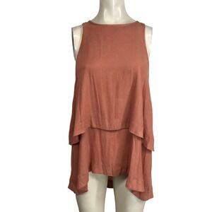 Free People Tiered Tank Top Coral Orange Sleeveless Layered Casual Women's M